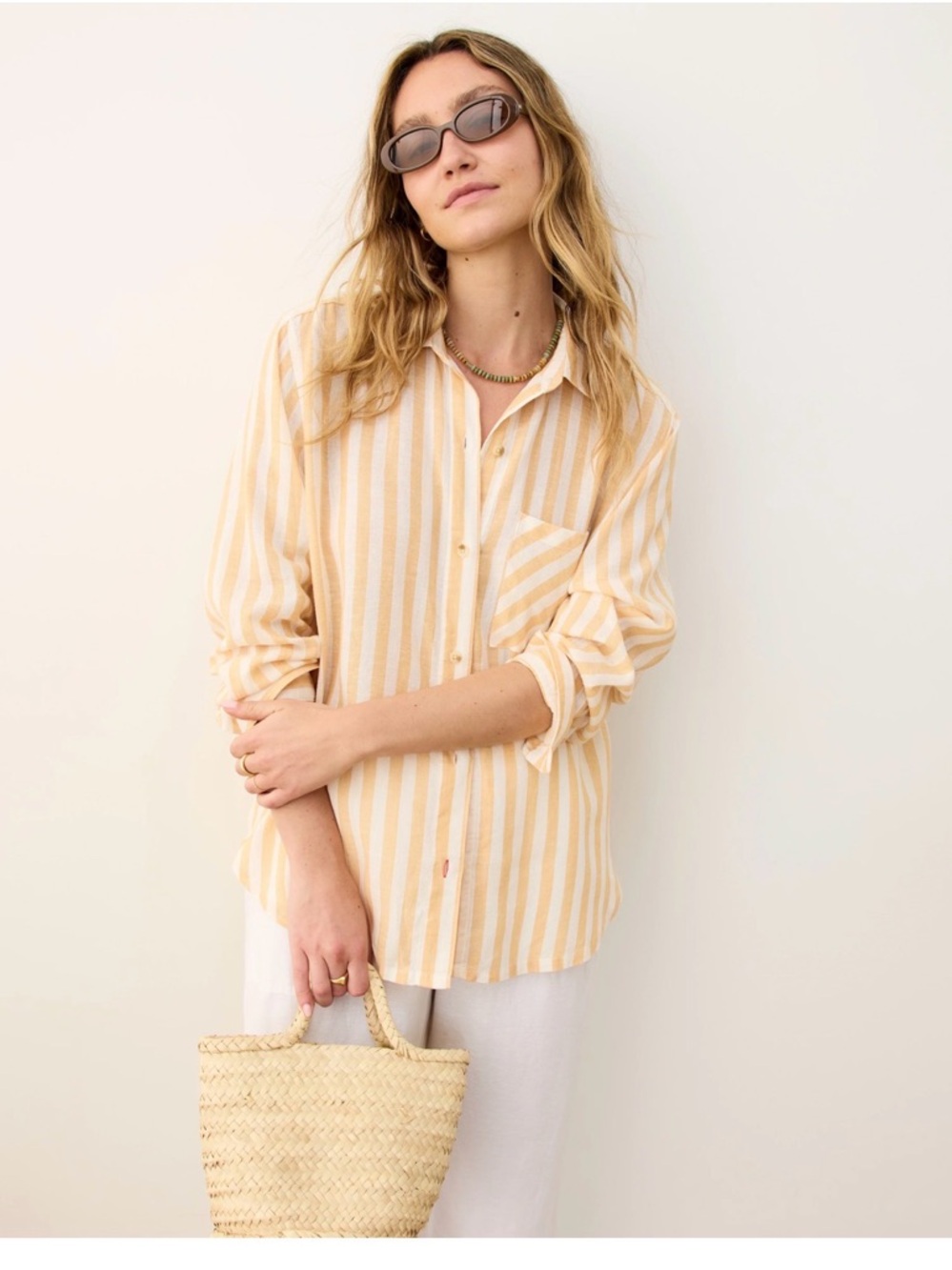 Marine Layer Yellow Stripe Linen Shirt, NWT, size small
